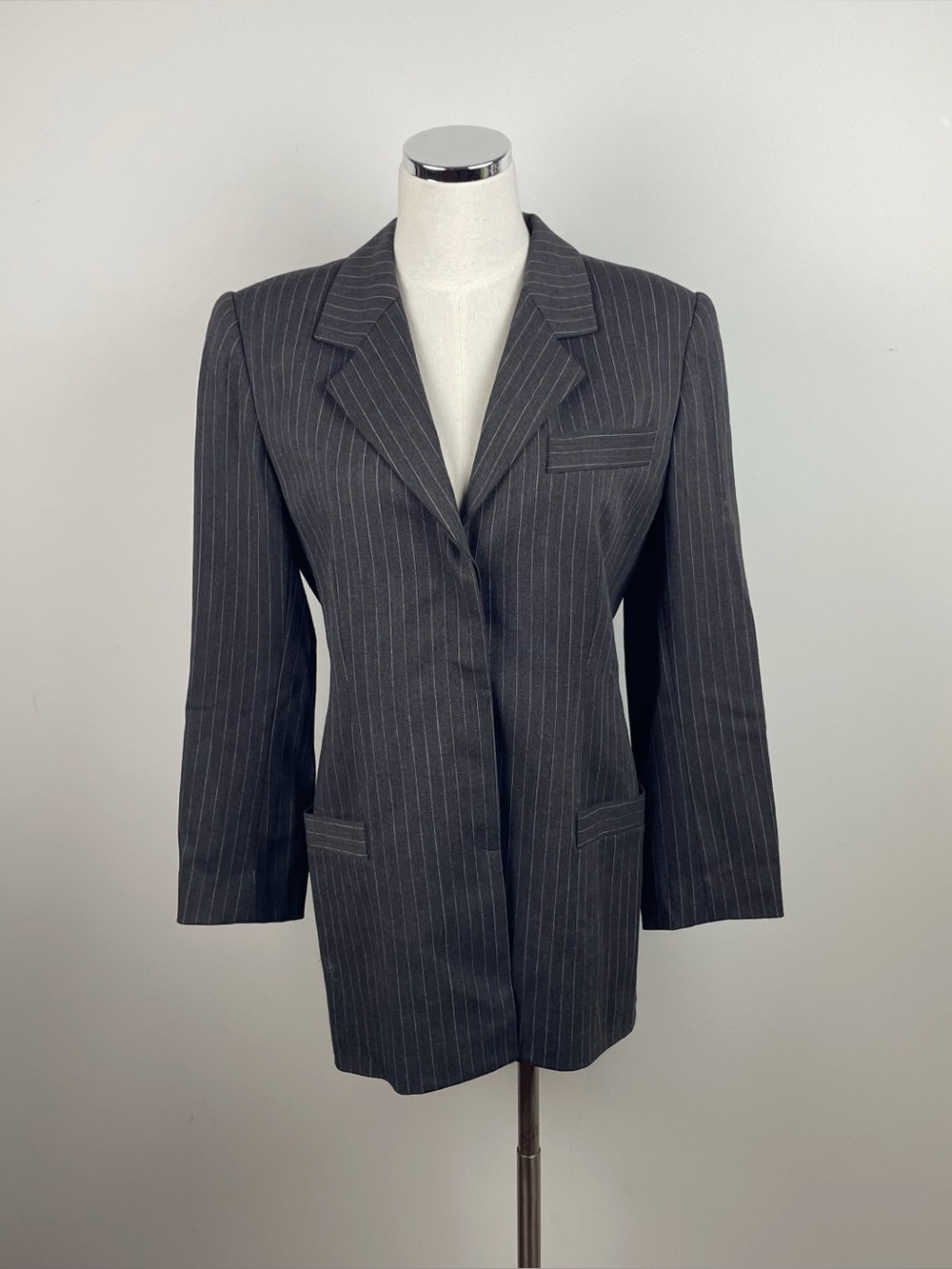Carlisle Wool Blend Brown White Pinstripe Blazer Jacket Women Size 8 Designer